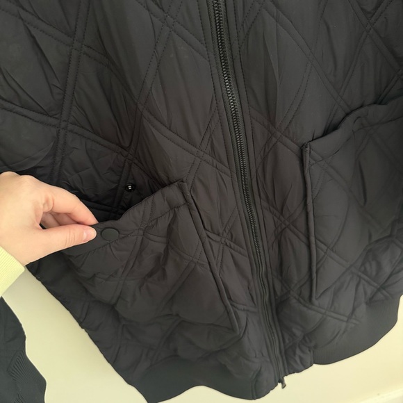 Calia Long Quilted Bomber Jacket Black Zip Front Women’s Small - Picture 3 of 10